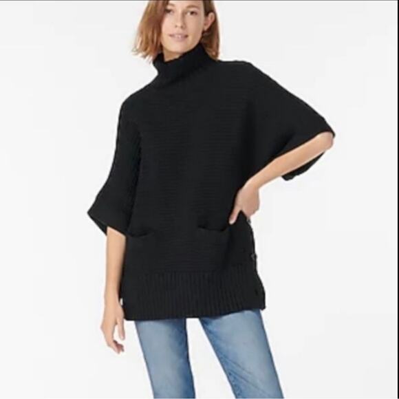 J. Crew Black Turtleneck Poncho Sweater - size Small - Picture 1 of 8